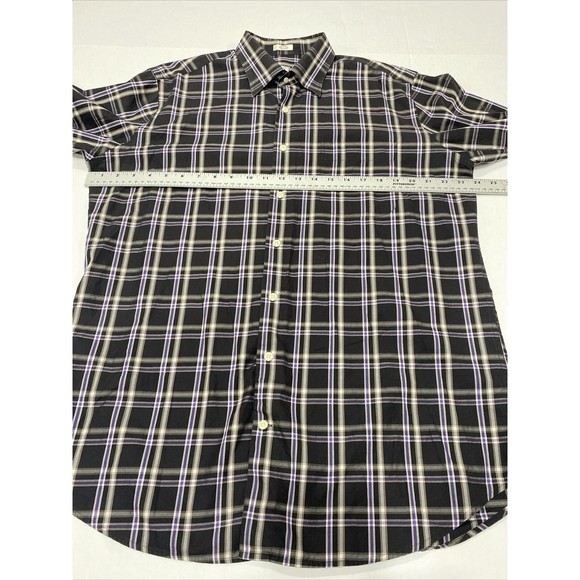 Peter Millar Mens Plaid Long Sleeve Button Front Shirt Purple Black Gray‎ Size L - Picture 6 of 8